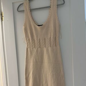 French Connection Cream Knit Midi Dress with Openwork Detail